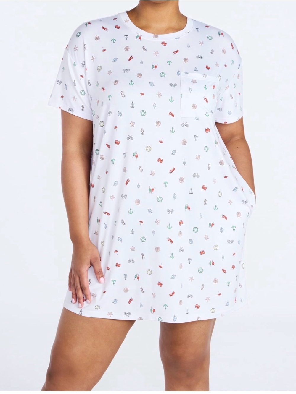 Joyspun L-XL Beach/Sea Dreamy Soft Collection Short Sleeve Sleepshirt